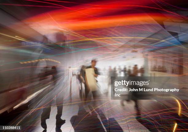 abstract of busy people rushing - bustling office stockfoto's en -beelden