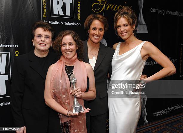 Billie Jean King and Margaret Grossi, winners for Outstanding Portrait/Biography with Mary Carillo and Hannah Storm