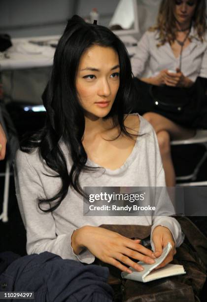 Ai Tominaga during Olympus Fashion Week Spring 2007 - Atil Kutoglu - Front Row and Backstage at The Promenade, Bryant Park in New York City, New...