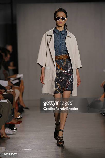 Du Juan wearing Proenza Schouler Spring 2007 during Olympus Fashion Week Spring 2007 - Proenza Schouler - Runway at Milk Studios in New York City,...