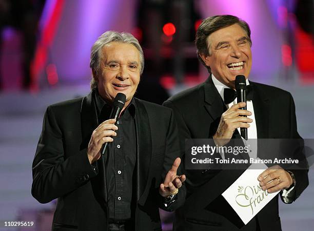 Michel Sardou and Jean-Pierre Foucault during Miss France 2007 Pageant at Palais du Futuroscope de Poitiers in Poitiers, France.