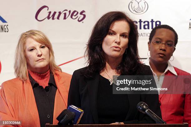 Sheryl Cates, Denise Brown and Angela Smith Cobb during The National Domestic Violence Hotline Presents The Decade For Change Press Conference at LA...