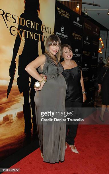 Actress Milla Jovovich and her mother Galina arrive at The World Premiere of Resident Evil: Extinction at The Planet Hollywood Resort & Casino on...