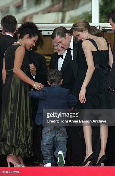 Mariane Pearl, Angelina Jolie and Brad Pitt during 2007 Cannes Film Festival - "A Mighty Heart" Premiere at Palais des Festival in Cannes, France.