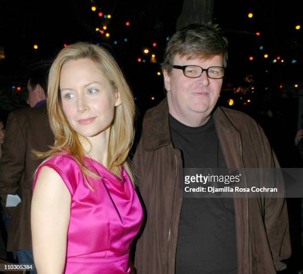 Megan Dodds and Michael Moore during Opening Night of "My Name is Rachel Corrie" - After Party at Bowery Bar in New York City, New York, United...