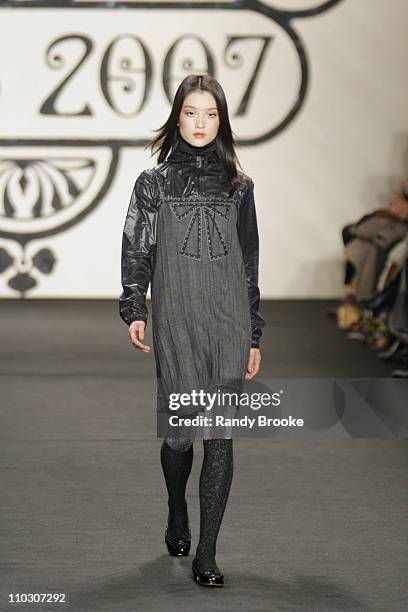 Du Juan wearing Anna Sui Fall 2007 during Mercedes-Benz Fashion Week Fall 2007 - Anna Sui - Runway at The Tent, Bryant Park in New York City, New...