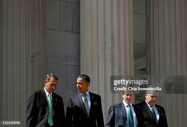 Speaker of the House John Boehner , President Barack Obama, Taoiseach of Ireland Enda Kenny and Rep. Peter King leave the U.S. Capitol after a St....