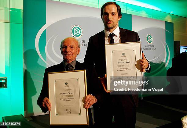 Thomas Tuchel receives the Football Trainer of the year 2010 award and Dettmar Cramer gets a honorary award at the hotel Wasserturm on March 17, 2011...