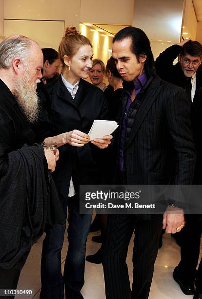 Susie Bick , Nick Cave and guest attend a private viewing of artist Polly Borland's new photography exhibition 'Smudge' on March 17, 2011 in London,...