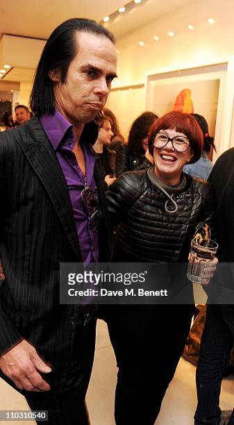 Nick Cave and artist Polly Borland attend a private viewing of artist Polly Borland's new photography exhibition 'Smudge' on March 17, 2011 in...