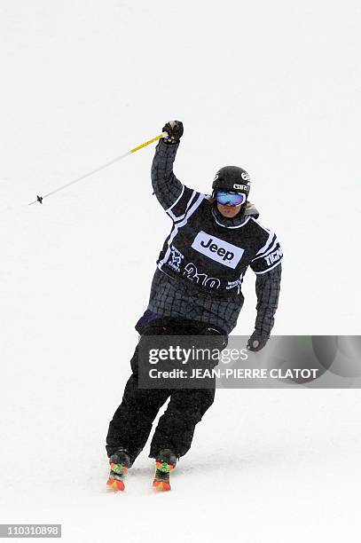 Norway's Andreas Hatveit celebrates after winning the silver medal of the Men's Skiing Slopestyle final during the European stage of the Winter...