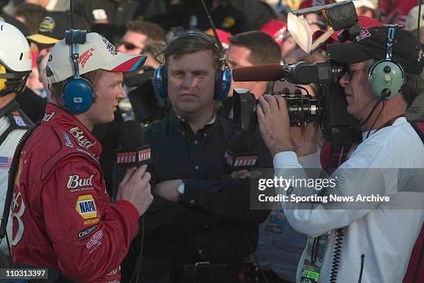 Dale Earnhardt Jr. Addresses his fans after winning the Daytona 500 at Daytona International Speedway in Daytona Beach, FL.