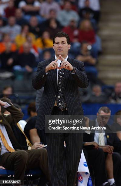 College Basketball Championship - Cincinnati against Iowa head coach, Steve Alford during the first round of the NCAA Tournament on March 17, 2005 in...