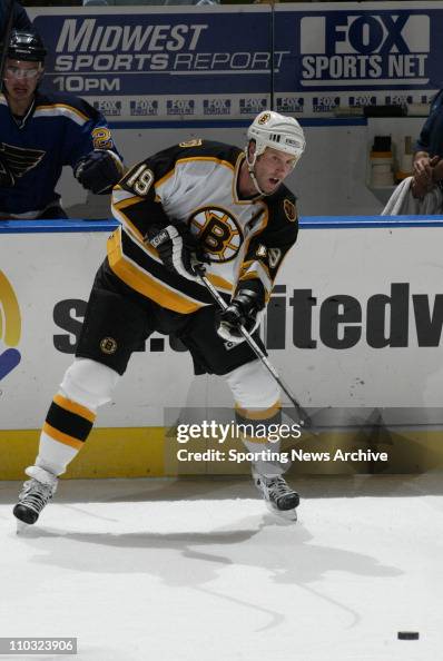 25 Nov 2003: Joe Thornton of the Boston Bruins during the Bruins 4-3 loss to the St. Louis Blues at the Savvis Center in St. Louis, MO. 25 Nov 2003: Joe Thornton of the Boston Bruins during the Bruins 4-3 loss to the St. Louis Blues at the Savvis Center in St. Louis, MO.