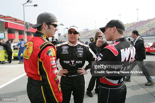 Martin Truex, Shane Hmiel, Jamie McMurray during BUSCH Stater Brothers 300 qualifying at California Speedway in Fontana, CA., on Feb 26, 2005.
