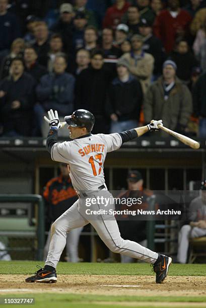 May 12, 2005; Chicago, IL, USA; Baltimore Orioles B.J. Surhoff against Chicago White Sox in Chicago, Ill., on May 12, 2005. The White Sox won 3-2.