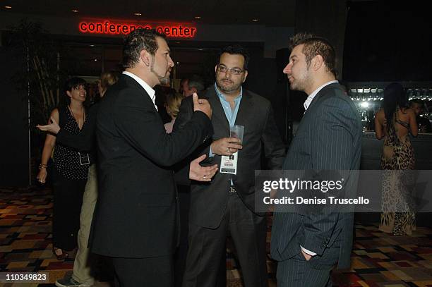 Singer Joey Fatone, Joe Mulvihill and a member of Finger Eleven attend the 2008 Miss USA Competition After Party at Planet Hollywood Resort & Casino...