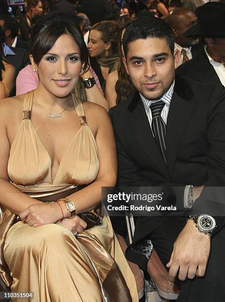 Actors Angelica Vale and Wilmer Valderrama backstage during the 8th Annual Latin GRAMMY Awards at Mandalay Bay on November 8, 2007 in Las Vegas,...