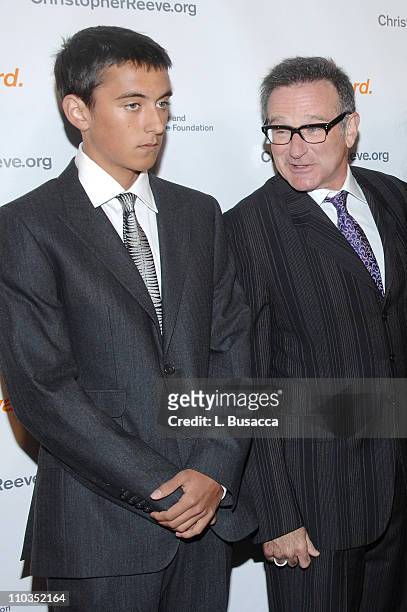 Cody Williams and actor Robin Williams attend "A Magical Evening" hosted by The Christopher and Dana Reeve Foundation at The Marriott Marquis on...