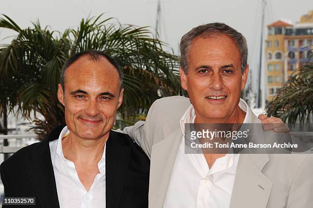 Philippe Val and Daniel Leconte, director attend the C'est Dur D'etre Aime Par Des Cons Photocall at the Palais des Festivals during the 61st Cannes...