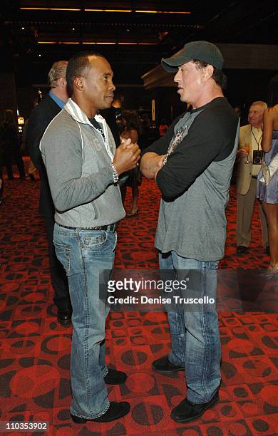 Boxer Sugar Ray Leonard and actor Sylvester Stallone at Planet Hollywood Resort & Casino's Grand Opening Weekend on November 16, 2007 in Las Vegas,...