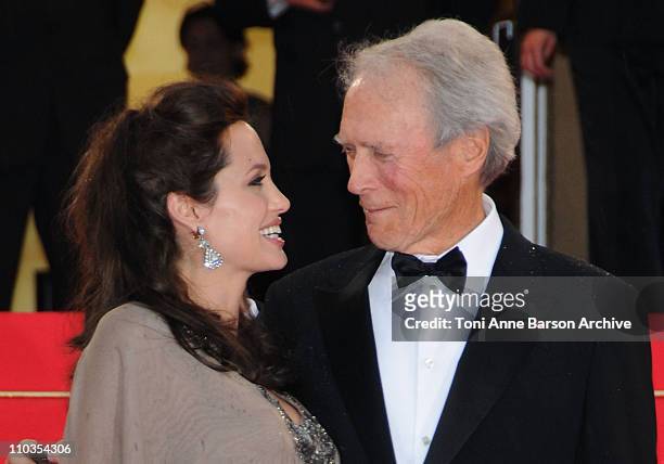 Actress Angelina Jolie and director Clint Eastwood attend the "Changeling" Premiere at the Palais des Festivals during the 61st Cannes International...