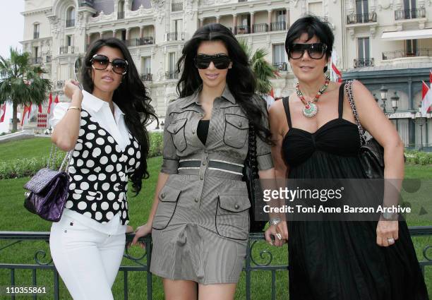Personality Kim Kardashian with her mother Kris and sister Kourtney during a shopping trip on June 12, 2008 in Monte Carlo, Principality of Monaco.