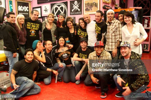 Guests visit High Voltage Tattoo on December 14, 2007 in Los Angeles, California.