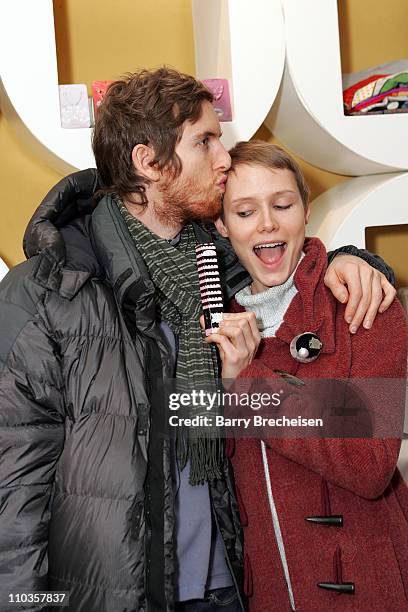 Musician Jesse Carmichael of Maroon 5 and Dawn Batson attend the Kari Feinstein Style Lounge on January 18, 2008 in Park City, Utah.