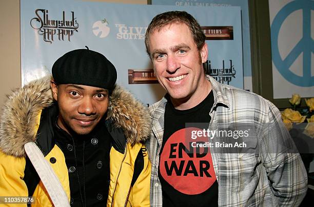 Spooky and Joe Tomlinson, co-founder of RE:VOLVE Apparel, attend the AM/FM Films "Slingshot Hip Hop" premiere party on January 18, 2008 at RE:VOLVE...