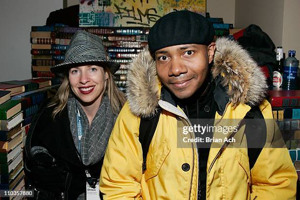 Filmmaker Tiffany Shlain and DJ Spooky attend the AM/FM Films "Slingshot Hip Hop" premiere party on January 18, 2008 at RE:VOLVE Giving Suite in Park...