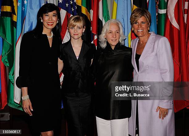 Andrea Jung, Chairman and CEO, Avon Products, actress and Avon Global Ambassador Reese Witherspoon, UNIFEM Executive Director, Joanne Sandler and...