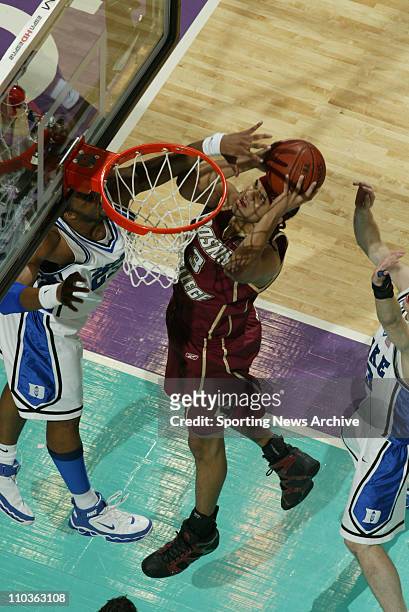 Mar 12, 2006; Greensboro, NC, USA; Boston College Jared Dudley against Duke Shelden Williams during the final of the ACC Men's Basketball Tournament,...
