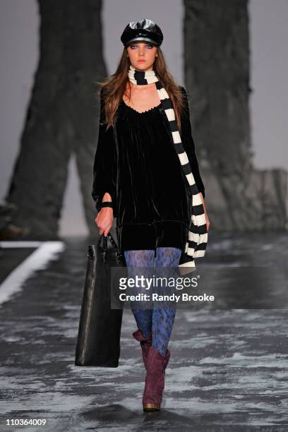 Model Heather Marks walks the runway at Miss Sixty during Mercedes-Benz Fashion Week Fall 2009 at The Tent in Bryant Park on February 15, 2009 in New...