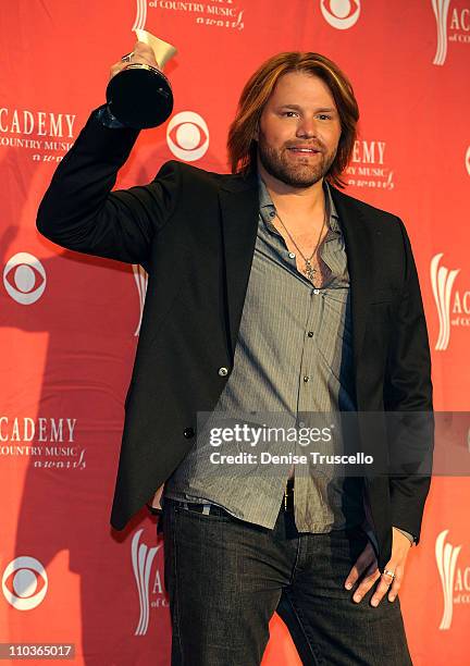 Best Song of the Year winner, James Otto poses in the press room during the 44th annual Academy Of Country Music Awards held at the MGM Grand on...