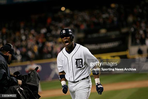 Oct 22, 2006 - Detroit, MI, USA - Detroit Tigers CRAIG MONROE celebrates a home run during Game 2 of the World Series against the St. Louis Cardinals...