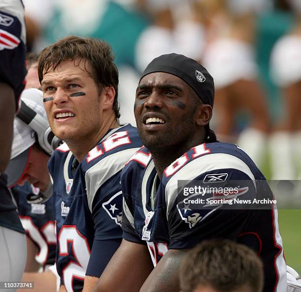 Oct 21, 2007 - Miami, Florida, USA - NFL Football: New England Patriots RANDY MOSS and TOM BRADY against the Miami Dolphins on Oct. 21, 2007 in...