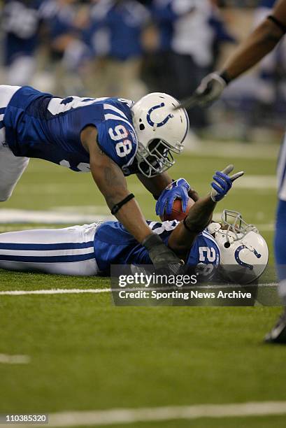 Jan 21, 2007; Indianapolis, IN, USA; Indianapolis Colts MARLIN JACKSON and ROBERT MATHIS against New England Patriots during the AFC Championships on...