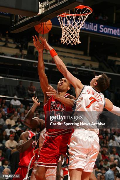 Feb 14, 2007 - Charlotte, NC, USA - Chicago Bulls P.J. BROWN against Charlotte Bobcats PRIMOZ BREZEC on Feb. 14 at the Charlotte Bobcats Arena in...
