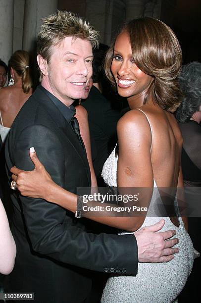 David Bowie and Iman during 2005 CFDA Fashion Awards - Inside the Dinner, Green Room & Departures at New York Public Library in New York City, New...