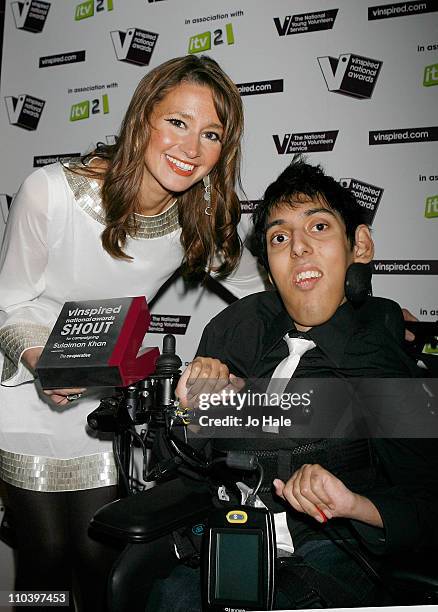 Ellie Crisell presents Sulaiman Khan with the Shout Award at the Vinspired awards at Indigo2 at O2 Arena on March 17, 2011 in London, England.