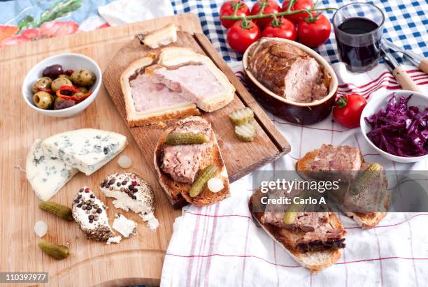 typical french charcuterie - terrine photos et images de collection