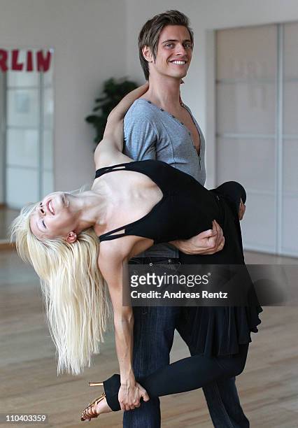 Joern Schloenvoigt and dancing partner Helena Kaschurow train for 'Let's Dance' TV Show at the 'Die Tanz Etage' dancing school on March 18 in Berlin,...