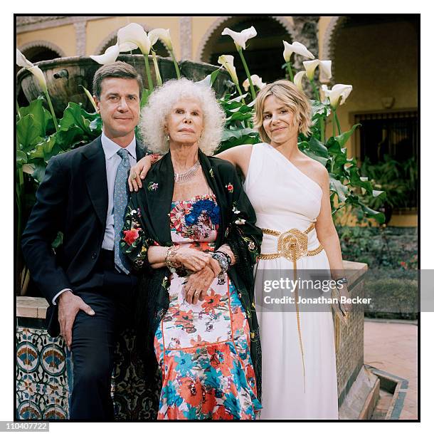 The Duchess of Alba, Dona Cayetana Fitz-James Stuart and children Cayetano Martinez de Irujo and Eugenia Martinez de Irujo are photographed in the...