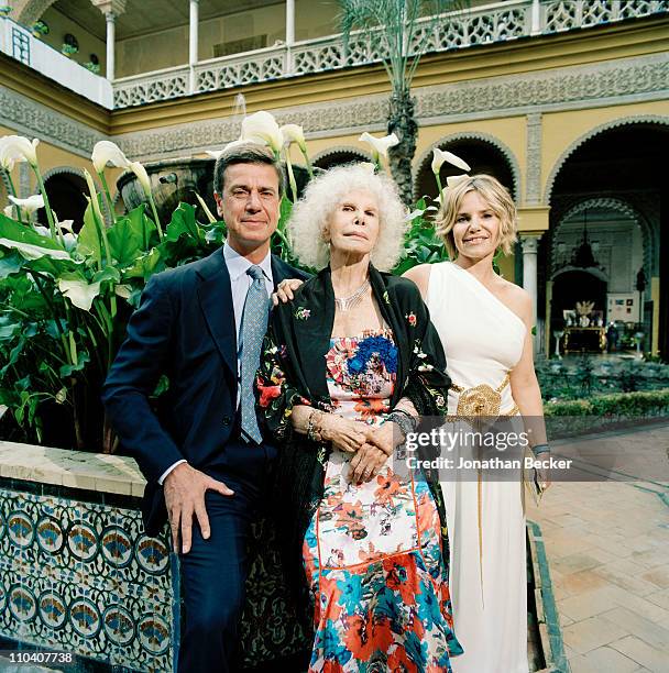 The Duchess of Alba, Dona Cayetana Fitz-James Stuart and children Cayetano Martinez de Irujo and Eugenia Martinez de Irujo are photographed in the...