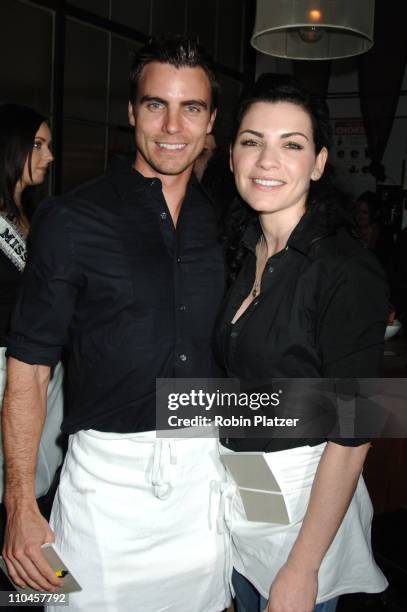 Colin Egglesfield and Julianna Margulies during Celebrities Wait Tables To Benefit Project ALS at Sapa in New York City, New York, United States.