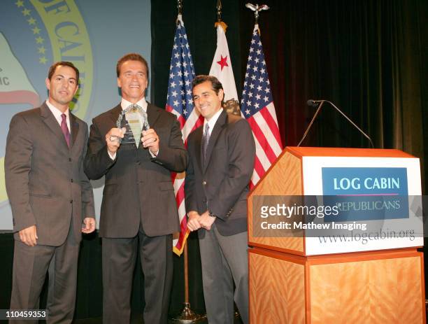 Patrick Guerriero, President of Log Cabin Republicans, California Governor Arnold Schwarzenegger and Jim Arnone.