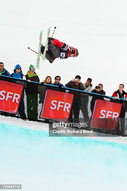 Sarah Burke of Canada finishes in first place during the Ski Superpipe women final at the European Winter X-Games on March 18, 2011 in Tignes, France.