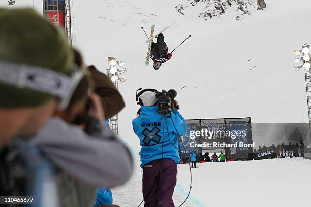 Sarah Burke of Canada finishes in first place during the Ski Superpipe women final at the European Winter X-Games on March 18, 2011 in Tignes, France.