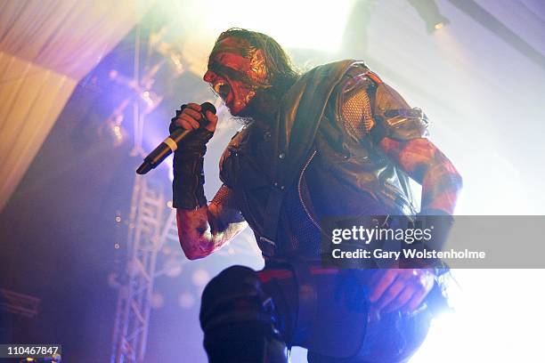 Mathias Nygard of Turisas performs during the Hammerfest pre festival party at Pontins on March 18, 2011 in Prestatyn, United Kingdom.